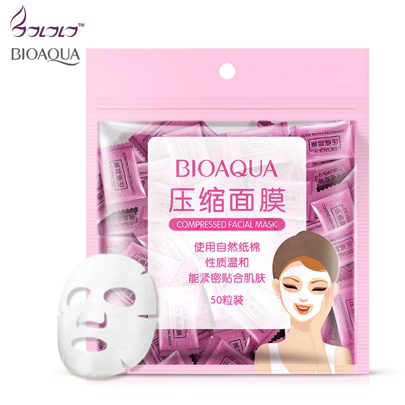 Bioaqua, 50 шт., маска, сделай сам, спанлейс, хлопок, обернутые, сжатые маски для лица, натуральный нетканый материал, отбеливающий уход за кожей