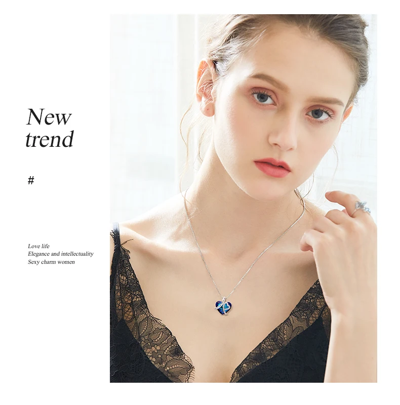 CDE кулон ожерелье украшено кристаллами от Swarovski Голубое сердце ожерелье Любовь ювелирные изделия для женщин ожерелье мамы, ожерелье