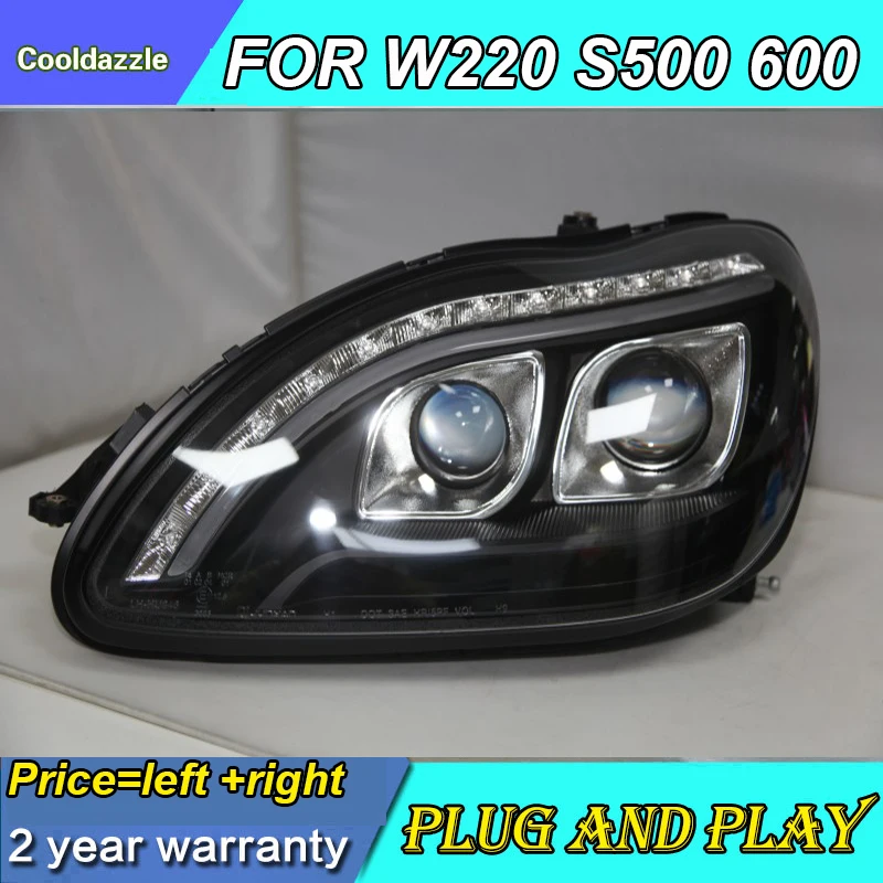 Светодиодный налобный фонарь для Mercedes-Benz W220 S280 S320 S500 S600 1998 1999 2000 20012002 2003 2004 2005 год передние фары с DRL