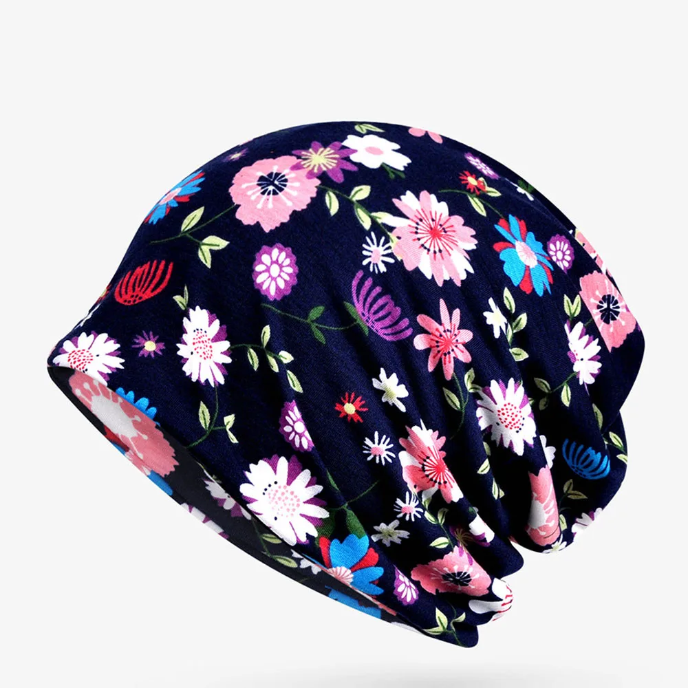 Весенне летняя двухслойная шапка с принтом для женщин бини милый тюрбан цветком