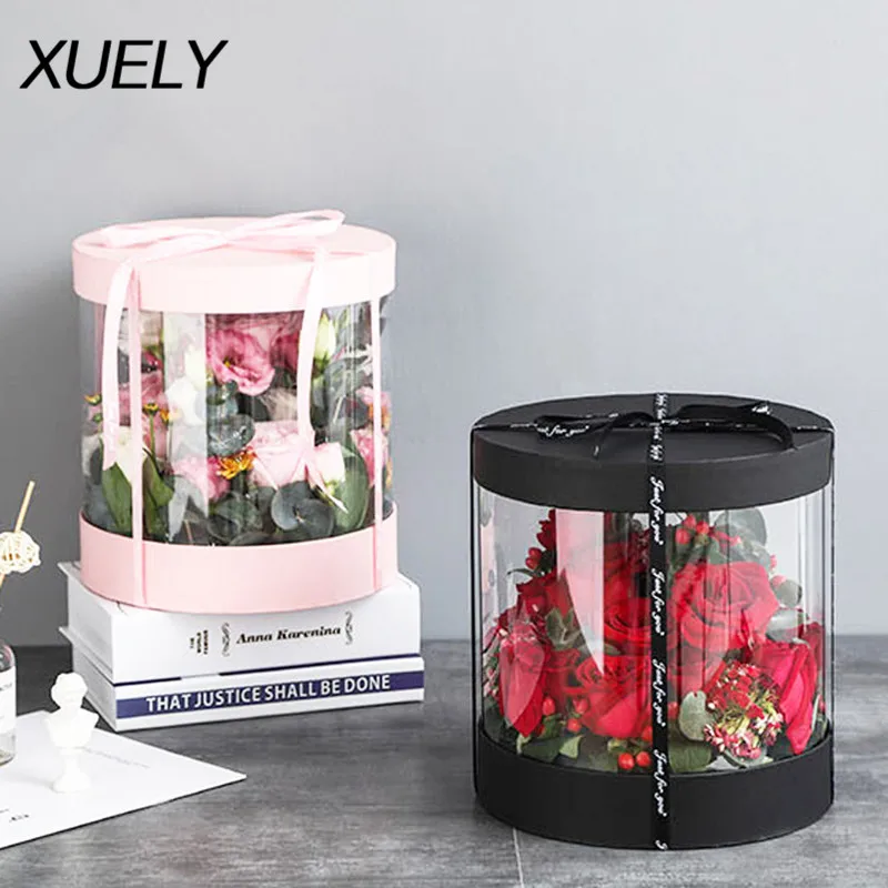 XUELY коробка из искусственных цветов круглая прозрачная цветок роза медведь