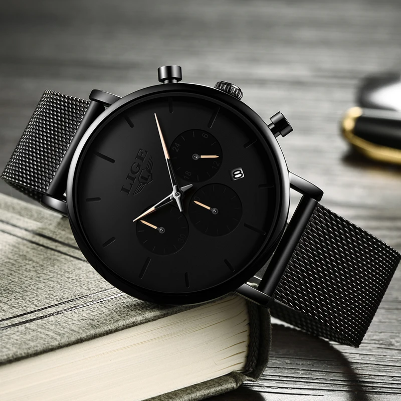 Часы наручные LIGE мужские с хронографом модные брендовые Роскошные
