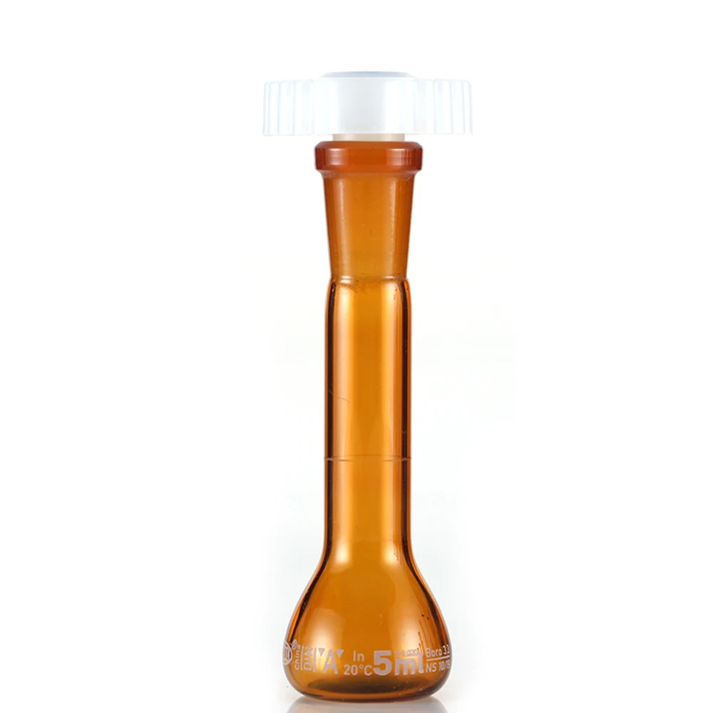 

5ml Brown Lab Borosilicate Glass Volumetric Flask with plastic Stopper Office Lab Chemistry Clear Glassware Supply