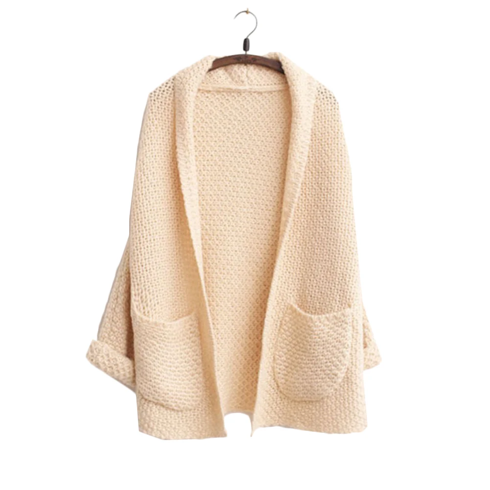 Autumn Winter Casual Outwear Women V-Neck Knitted Cardigan Coat Solid Slim Loose Open Stitch Sweater |