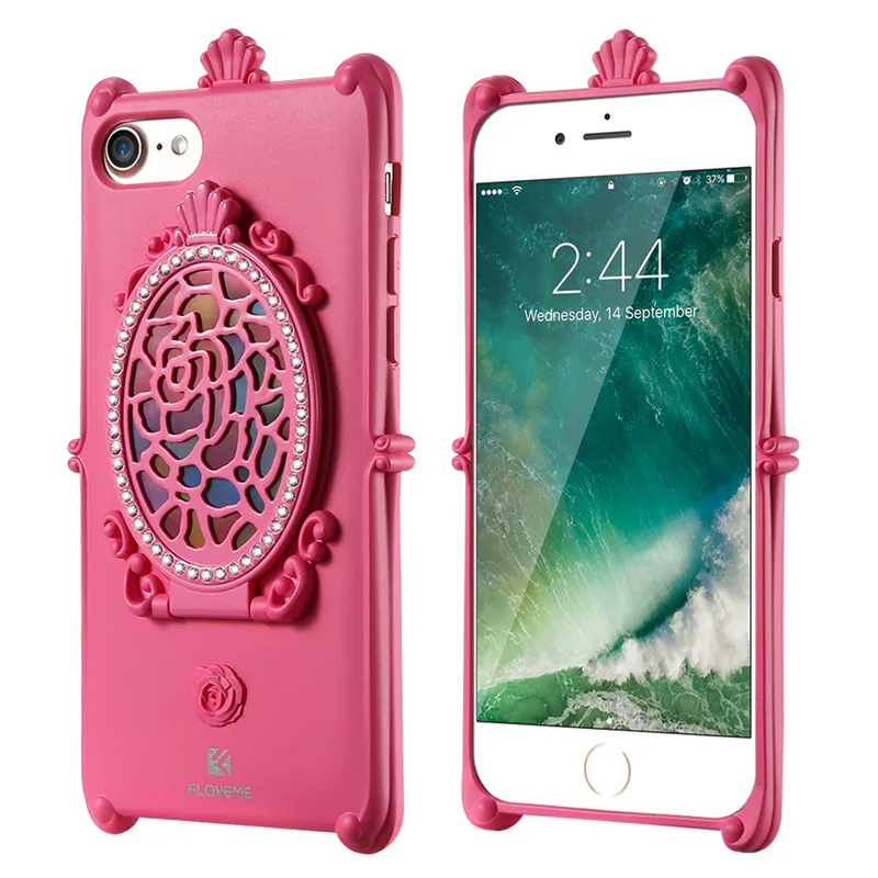 Hot Pink FLOVEME модный девчачий Макияж Зеркало чехол для iPhone 8 7 6 6s Plus 5 силиконовые мягкие чехлы с подставкой для iPhone 55 SE 5 Чехол - Цвет: Hot Pink