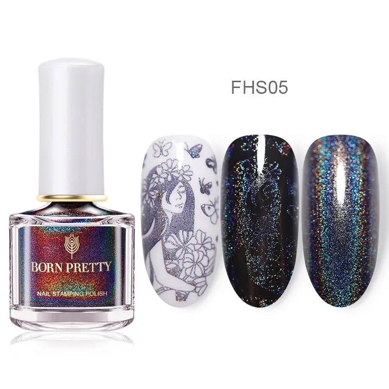 BP-FHS05 Born pretty, голографическая штамповка, лак для ногтей, 6 мл, серебряная Лазерная Голография, для дизайна ногтей, пластина, печать, масло, сделай сам, дизайн ногтей - Цвет: BP-FHS05