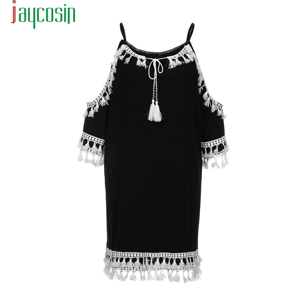 Женское платье с кисточками JACOSIN повседневное однотонное пляжное открытыми