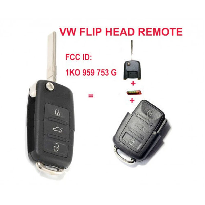 1K0 959 753 G 1K0959753G Folding Flip Key Keyless Entry Remote Transmitter For VW VOLKSWAGEN SEAT 3 Button 434MHZ with ID48 Chip |