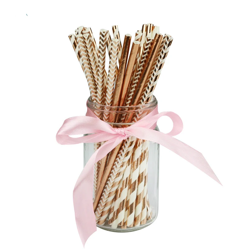 25 шт./партия биоразлагаемая Золотая бумага соломинки металлическая фольга