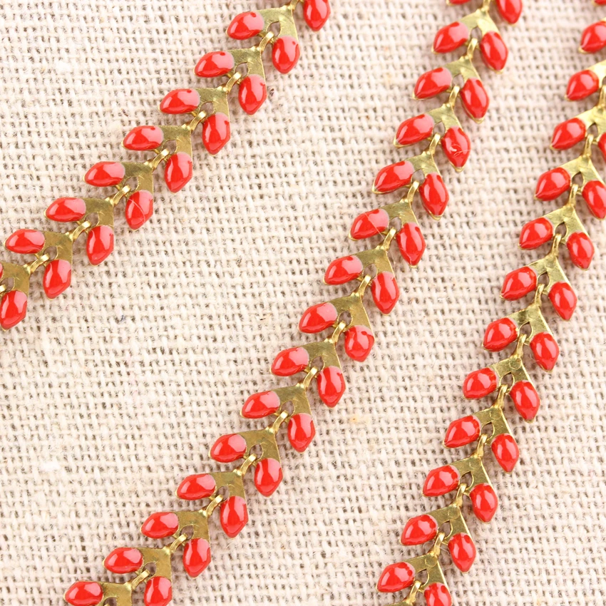

5meters Red Enamel Chevron Chains,Enamel Beads Brass Copper Arrow Charms Rosary Chains Fine Jewelry Handmade Chokers Bulk ZJ233