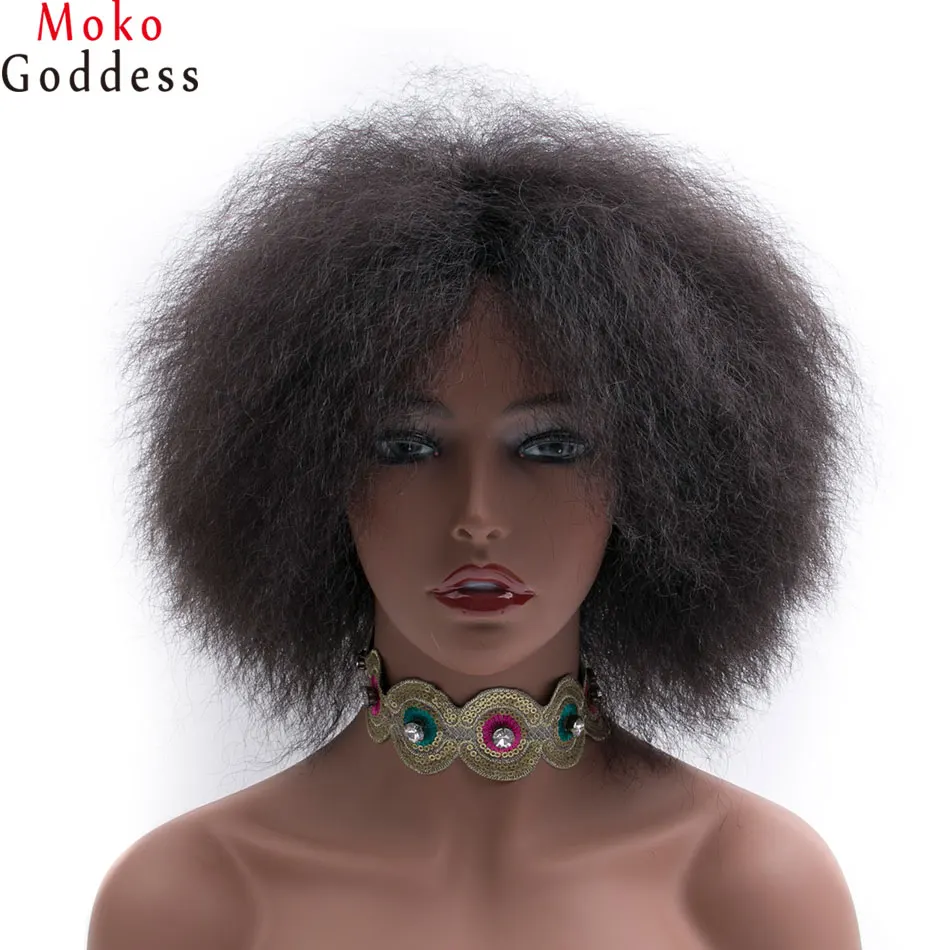 Mokogoddess короткие волосы парики для женщин черный кудрявый парик Синтетический