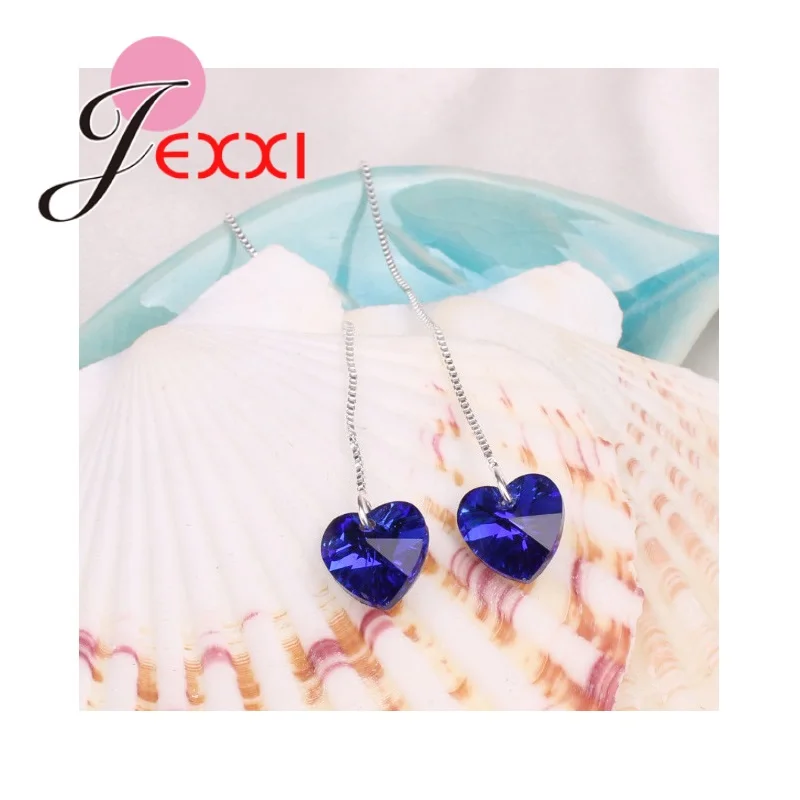 Австрийский кристалл сердце 925 пробы серебряная нить коробка серьги на цепочке