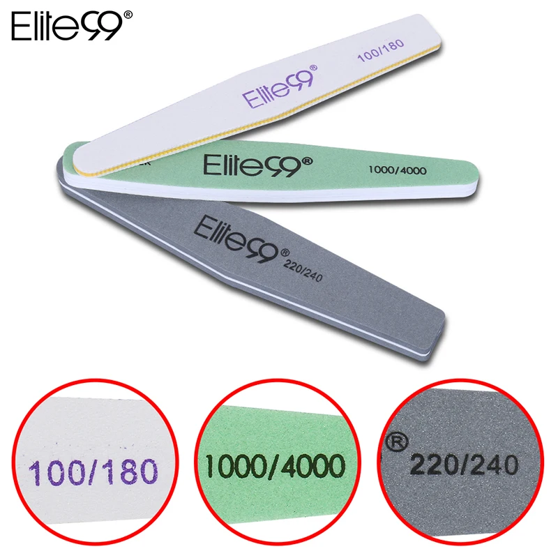 Elite99 3 x Размеры Двусторонняя Пилочки для ногтей шлифовальный Pro Nail Art шлифовальные