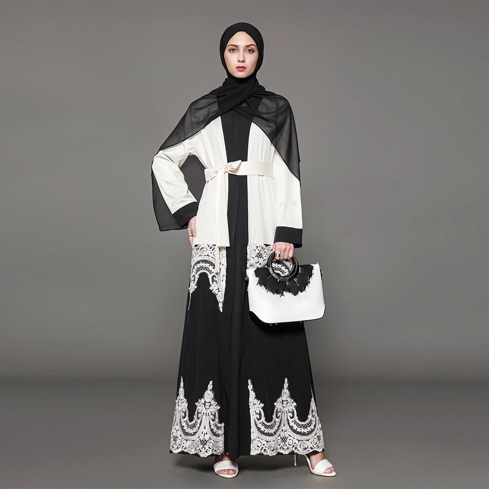 2018 мусульманская Абая черно-белая для женщин большого размера Дубай исламский