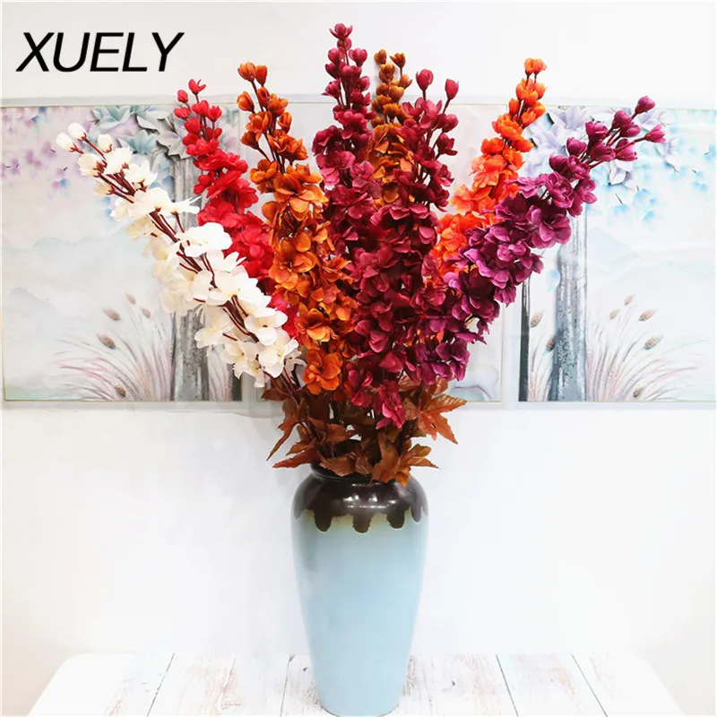 Искусственный цветок Осенний цвет фиолетовый 117 см длинная ветка Европейский