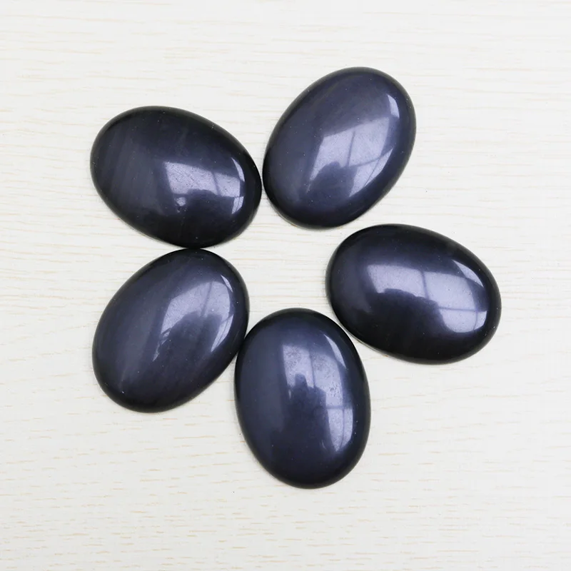 Black Obsidian Натуральный овальный камень бисер Кабина Кабошон без отверстия бусины для изготовления ювелирных изделий смешанных цветов на выбор, 10 шт./лот 30x40 мм - Цвет: Black Obsidian