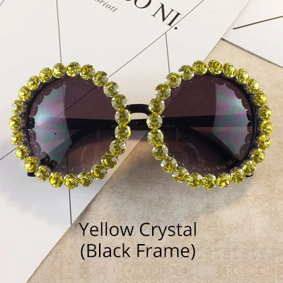 Yellow - Black Ralferty увеличенные Круглые Солнцезащитные очки женские роскошные кристаллы и Стразы ручной работы солнцезащитные очки UV400 круглые оттенки женские Oculos G1914 - Цвет линз: Yellow - Black