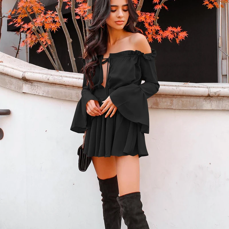 Женское плиссированное платье с открытыми плечами VIEUNSTA летнее открытое короткое