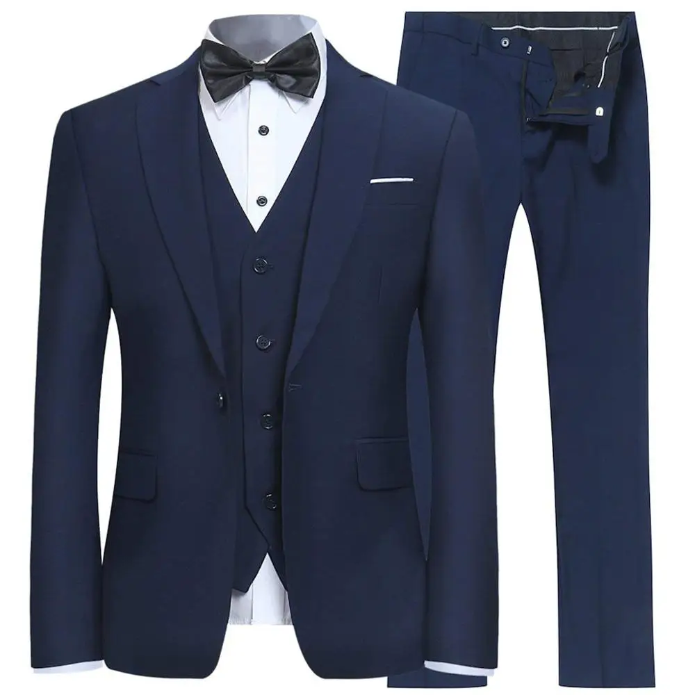 Мужские костюмы Slim Fit, 3 предмета, деловой мужской костюм, мужские костюмы, пиджак на одной пуговице, пиджак, жилет и брюки - Цвет: Королевский синий