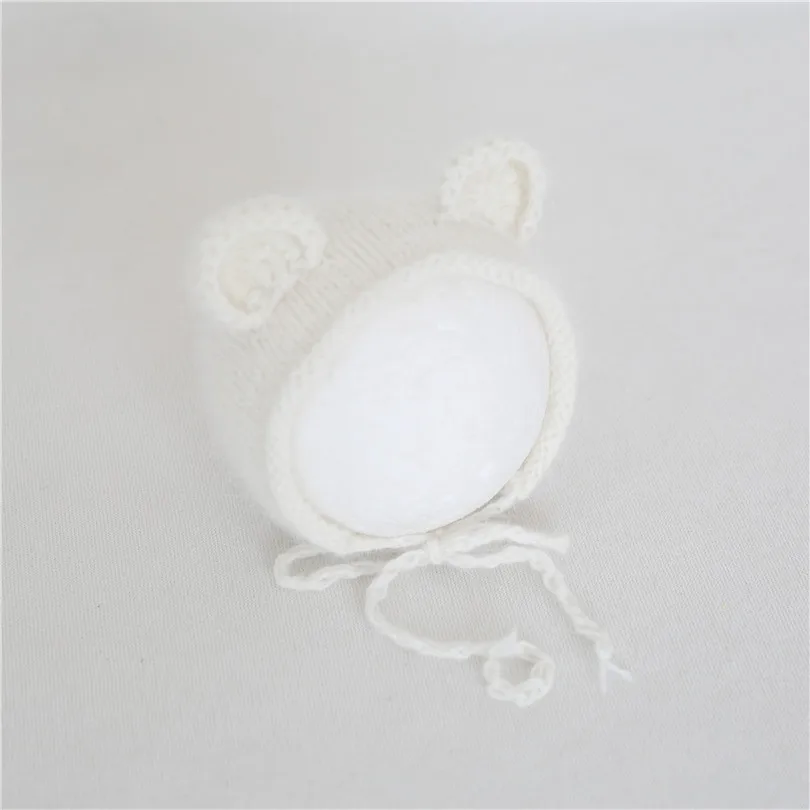 Angora Newborn Photo Prop Bear Hat Knitted Baby Bonnet Vintage New born Animal Birthday Gift Ready to Ship | Детская одежда и