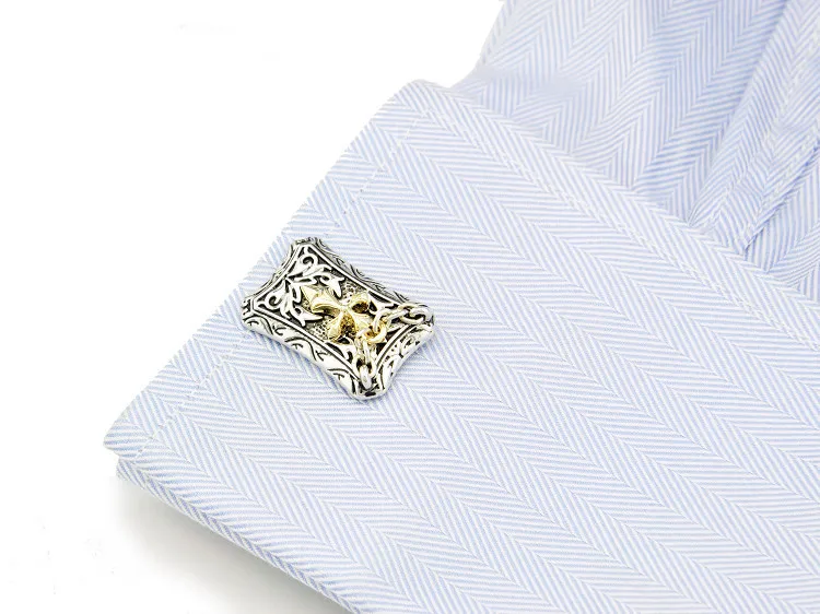 Спарта белого золота гальванические Геркулес крест запонки мужские + Бесплатная