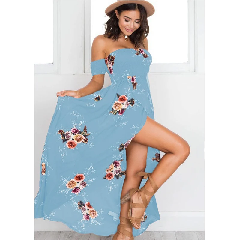 Женское пляжное платье Boho длинное с открытыми плечами шифоновое винтажное