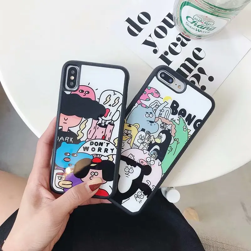Hazy beauty For iPhone 7 Case Luxury Cartoon Pattern Silicone Glass Hard Phone Cases iphone X 6 6s 8 plus Back Cover Coque |