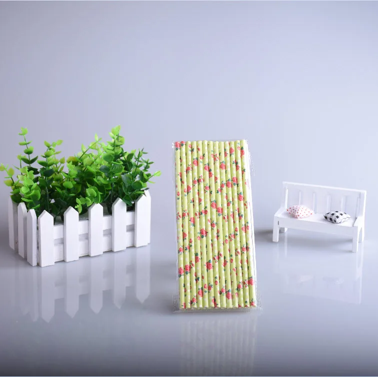 25 шт./партия зеленая винтажная Ретро бумага в цветочках соломинки биоразрушаемые