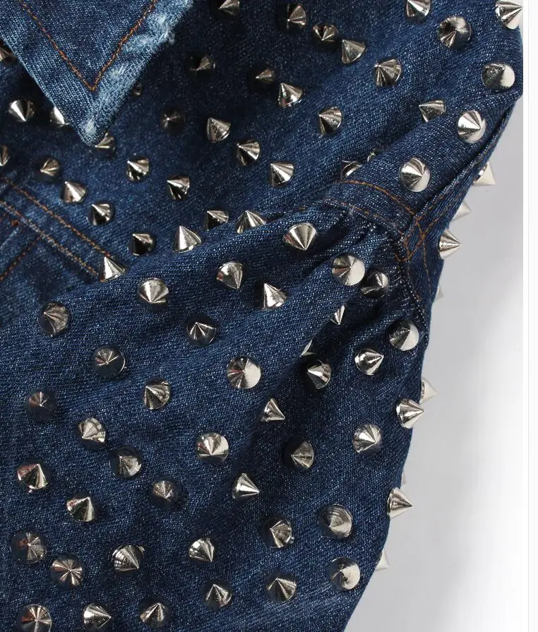 

Women's blue denim metal rivet short jacket lady's punk style outwear rivet coat TB246