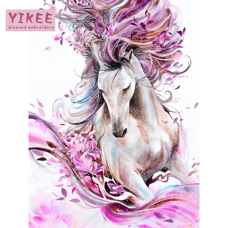 

YIKEE 5d diamond painting horses Full Drill Diamond Embroidery Sale Handmade Wall Decor Mosaic Crystal h861