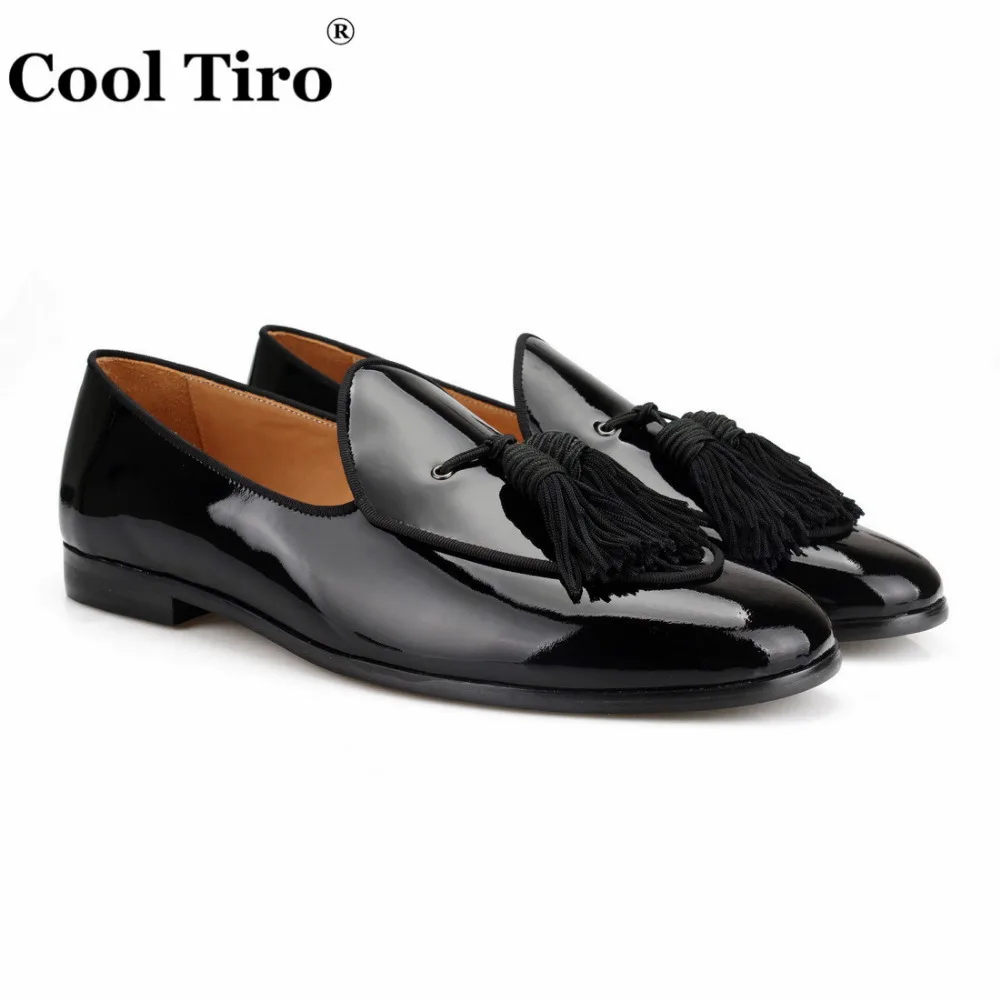 COOL TIRO Black patent leather men shoes New Tassel stitching breathable comfortable loafers luxury men's flats casual | Обувь