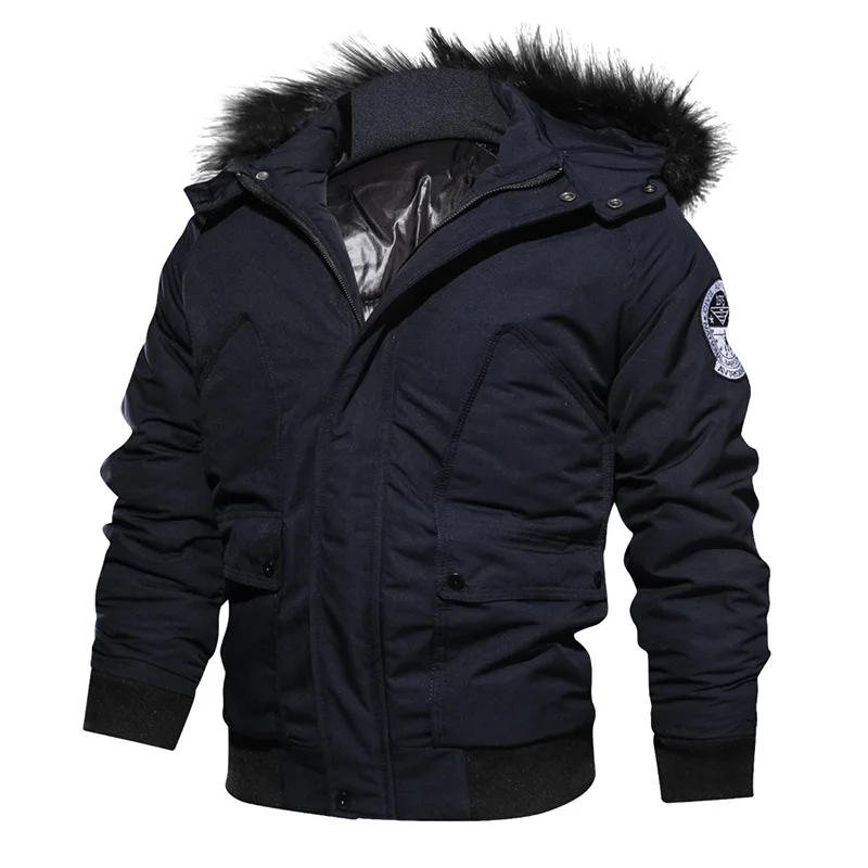 Dark blue Брендовая зимняя мужская куртка в стиле милитари, армейская теплая куртка с капюшоном для пилота, пальто, толстые повседневные парки, куртка-бомбер, хлопковое пальто, L-3XL - Цвет: Dark blue