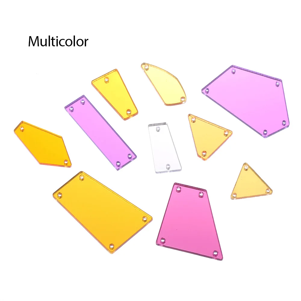 multicolor 10 шт. радужные акриловые зеркальные стразы, Необычные Стразы для шитья камней, хрустальный камень для свадебного платья, разные размеры - Цвет: multicolor