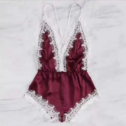 

2019 Women Summer New Hot Sale Sexy Deep V Lace Lingerie Satin Sleep Dress Nightwear Babydoll Sleepwear