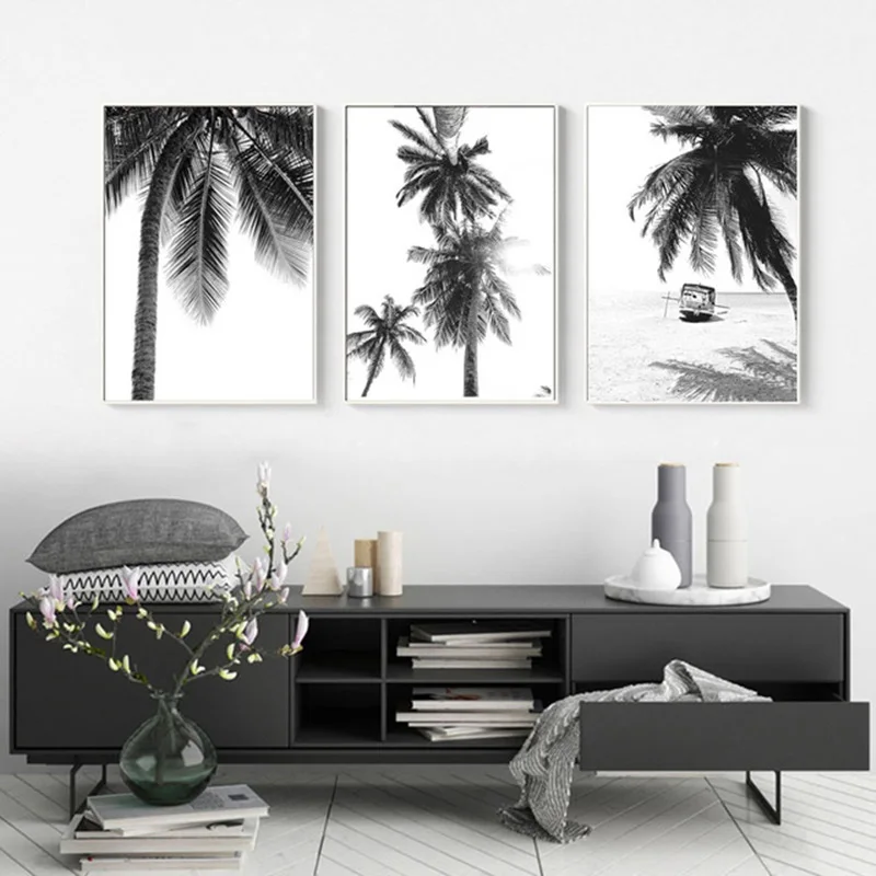 

Nordic Black and White Coconut Tree Canvas Painting Beach Landscape Posters and Prints Wall Art Pictures for Living Room Decor