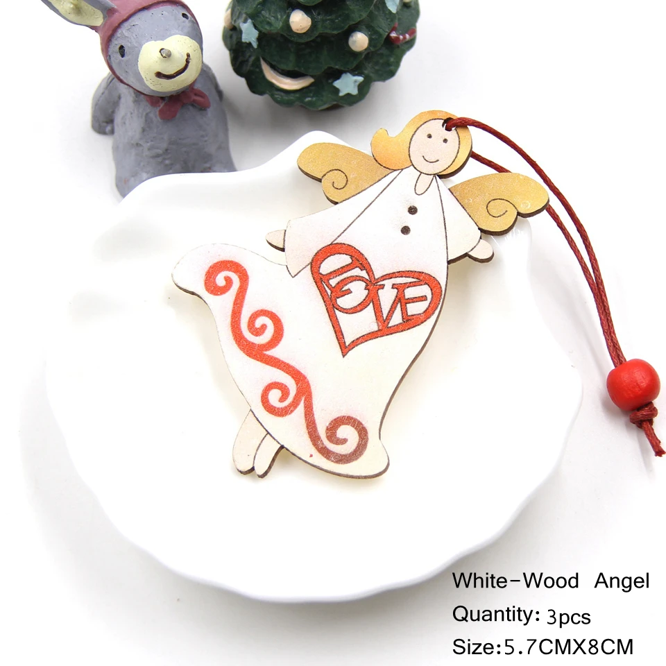 3PCS-W-Angel Love 3 шт напечатанные деревянные поделки Рождественские елки украшения Рождественские Деревянные Подвески украшения Рождественские украшения Для Вечеринки Висячие подарки - Цвет: 3PCS-W-Angel Love