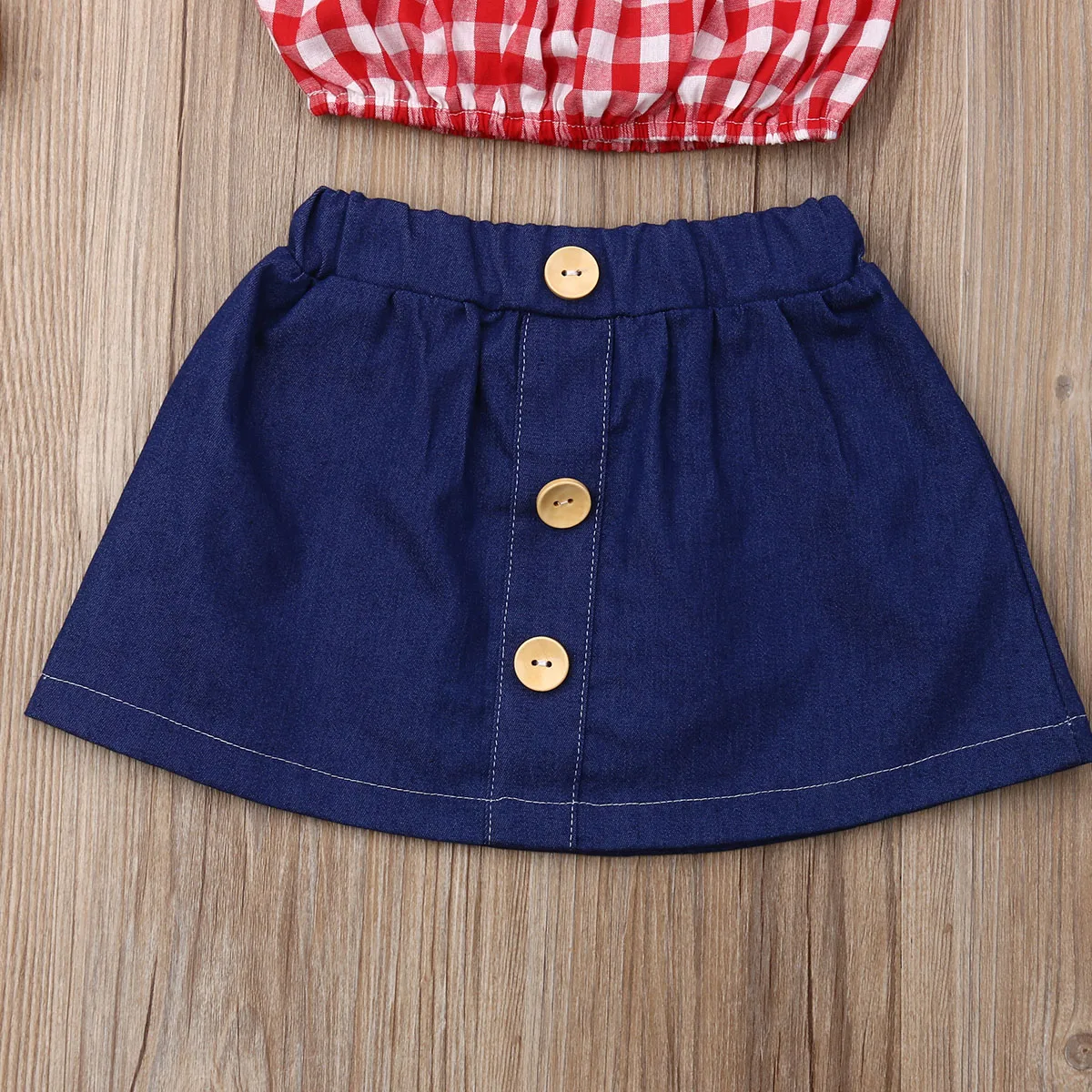 Детская джинсовая мини юбка Pudcoco клетчатый укороченный топ с открытыми плечами и