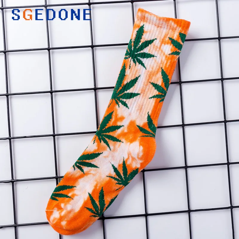 05 High-quality Tie-dyed Maple Leaf Socks Long Fashion Weed Socks Men Skateboard Hiphop Socks Meias Women Couple Cotton Socks 1Pair - Color: 05