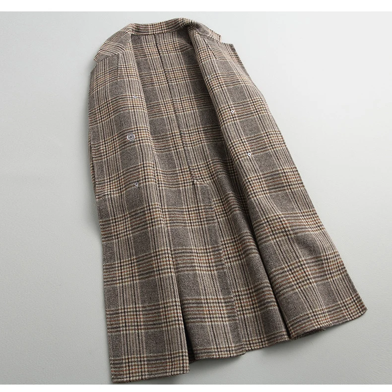 2018 новые модные Шерстяное пальто Для женщин плед двойной сбоку зимняя куртка с