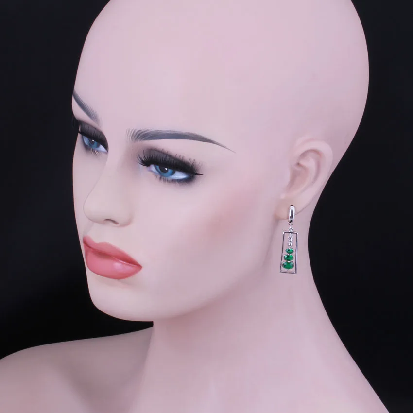 Rare Oval Green Cubic Zirconia Silver Plated Drop Dangle Earrings V0831 | Украшения и аксессуары