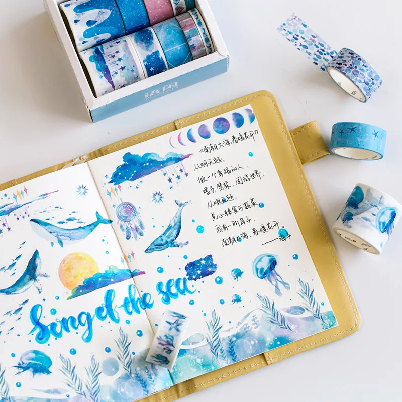 Клейкая лента Washi Ocean Stars Wister в декоративной упаковке, 10 штук в наборе.