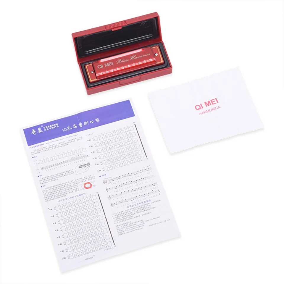 QIMEI Harmonicas 10 отверстий 20 Тон Ключ C Красный цвет Блюз Джаз фолк рок музыкальный