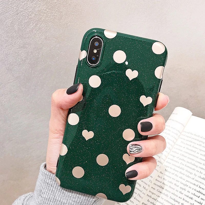 Чехол для телефона с блестками GlamPhoneCase Polka Dot Love Heart Glitter для iPhone 7 X 6 6S 8 Plus S Cover XR XS Max Fund on.