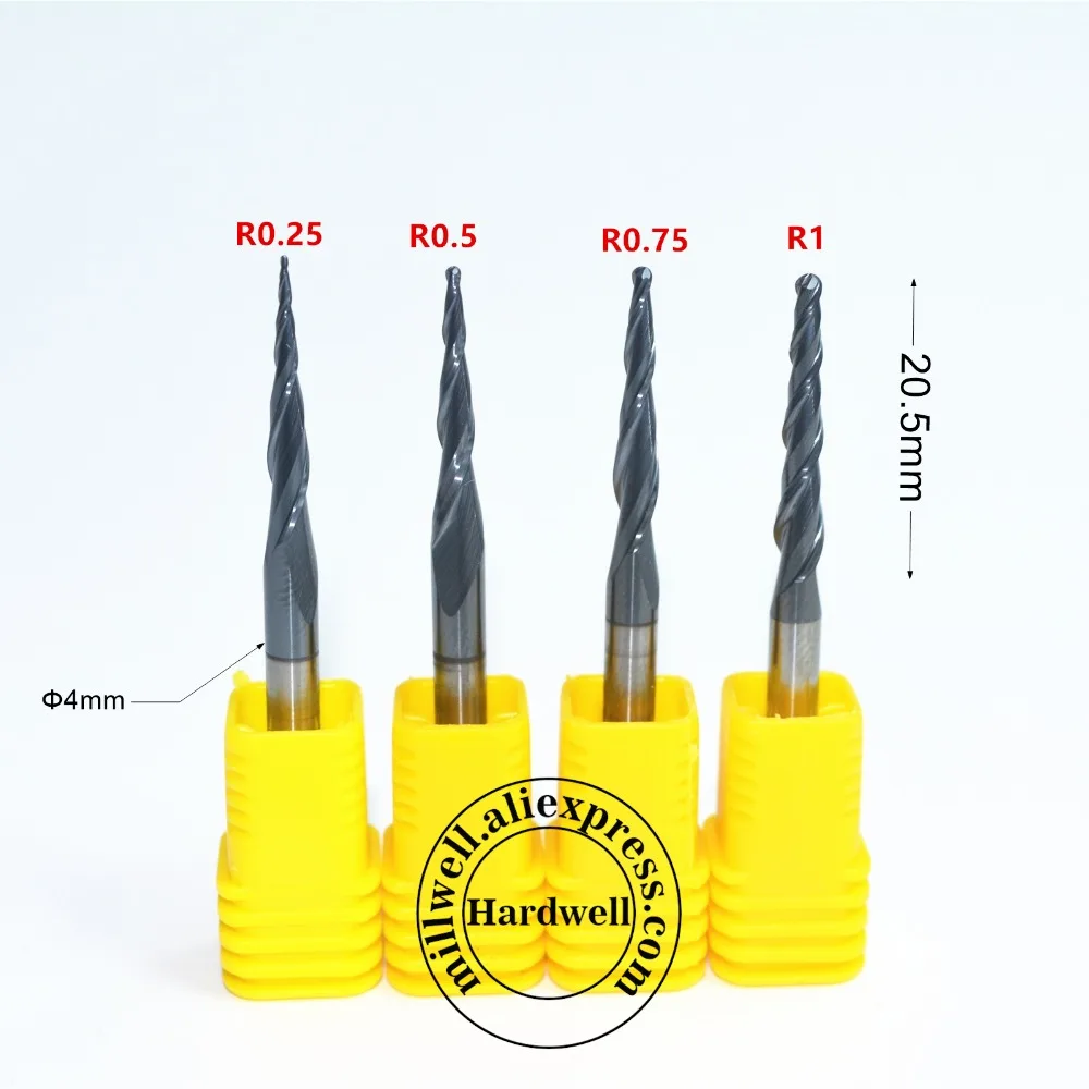 R0.25& R0.5& 0,75& 1,0 R1.5& R2-1PCS для станка с ЧПУ из карбида вольфрама с 2 каннелюра с коническим отверстием производства со сферическим фреза, Деревообработка сферические гравировальное лезвие