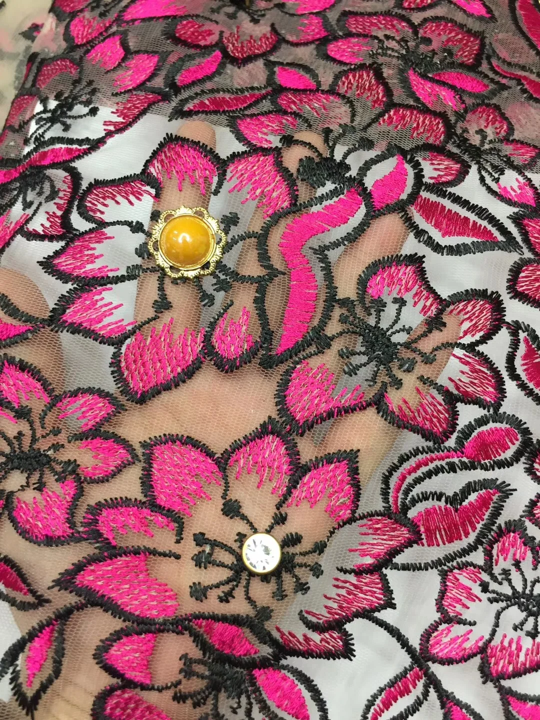 Красивая французская Кружевная Сетка 2018 кружевная ткань со стразами Ткань 5