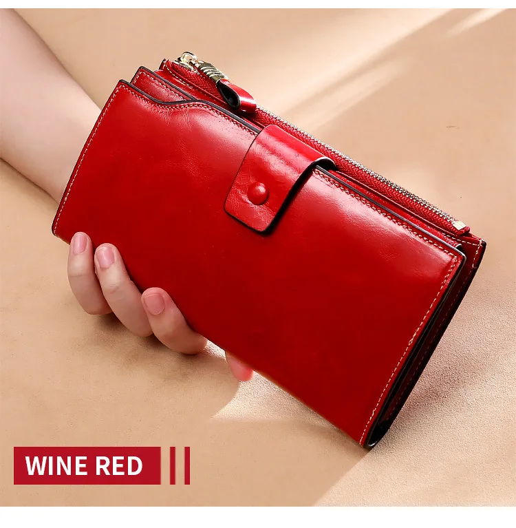 wine red SONG FRIEND тип RFID Противоугонная щетка верхний слой натуральная кожа кошелек женский масло воск кожа большой емкости рукоять Wal - Цвет: wine red