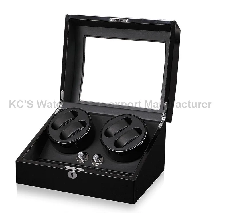 Роскошный черный кожаный и древесины автоматический поворот 4 + 6 часы намотки