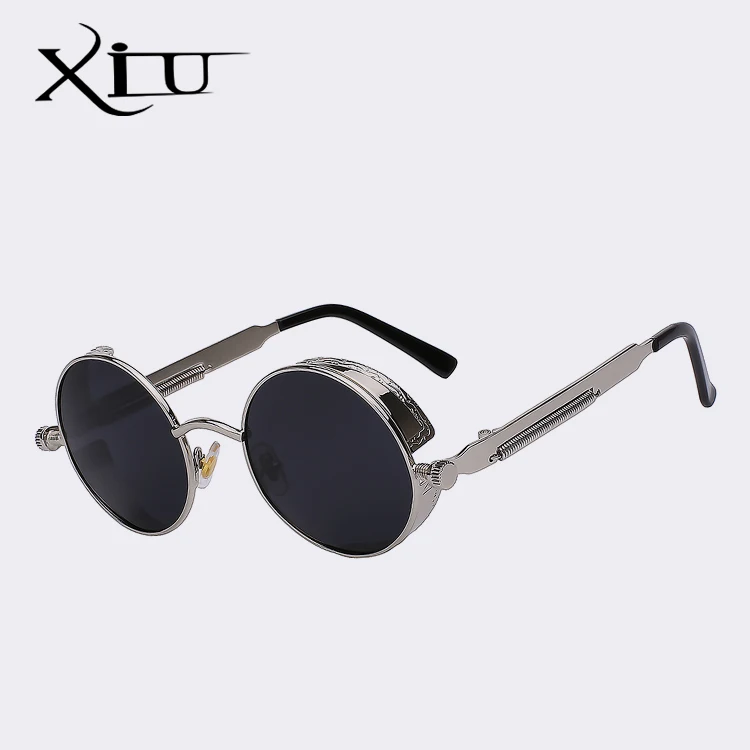 C8 Silver w black Xiu Готический Солнцезащитные очки для женщин поляризационные Для мужчин стимпанк Круглый Металлический Рамка Защита от солнца Очки очки Брендовая дизайнерская обувь Высокое качество UV400 - Цвет линз: C8 Silver w black