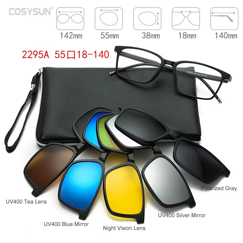 2295 5 lens 1 frame Солнцезащитные очки с различными линзами, мужские магнитные солнцезащитные очки, женские очки с магнитным зажимом, оптические очки для близорукости, оправа с 5 линзами - Цвет линз: 2295 5 lens 1 frame
