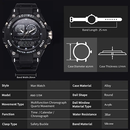 Модные спортивные Многофункциональный Открытый Мужские часы двойной Дисплей